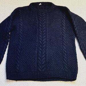 Vintage Unisex Navy Blue Cable Knit Wool Sweater